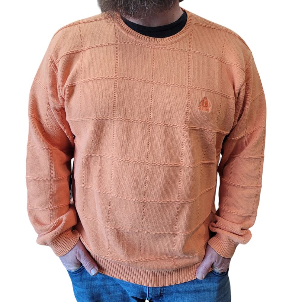 Vintage 90s  IZOD Cotton Sweater XL Sherbet Orange Textured Knit Dadcore Y2K